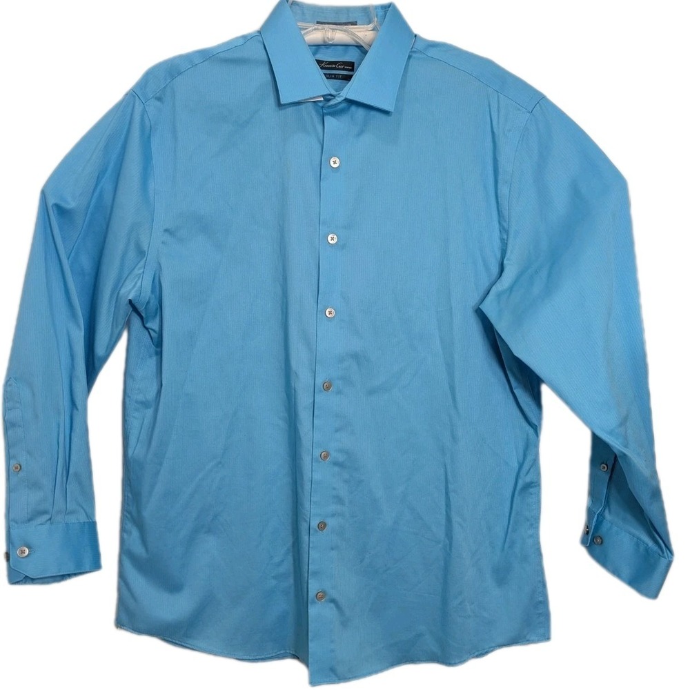 Kenneth Cole New York Sky Blue Long Sleeve Button 17 32 33 Shirt Slim Fit